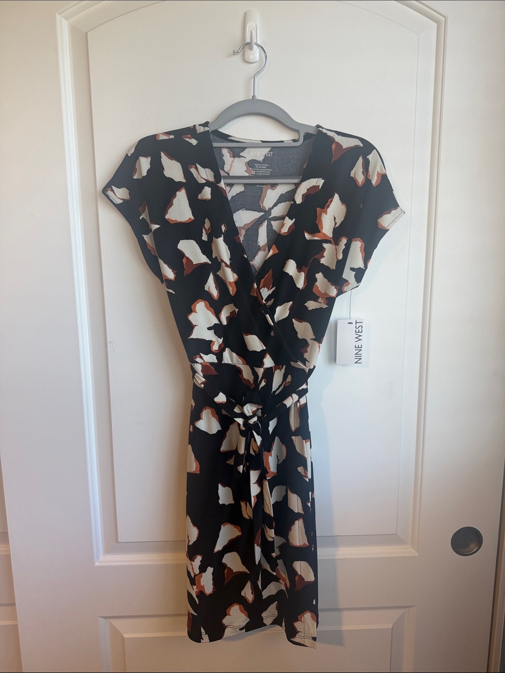 Nine West Black Dress with Cream and Brown Floral Print